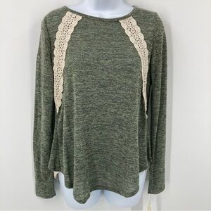 Rewind Womens Top Mixed Media Crochet Lace Accent Layered Look Long Sleeve Sz S